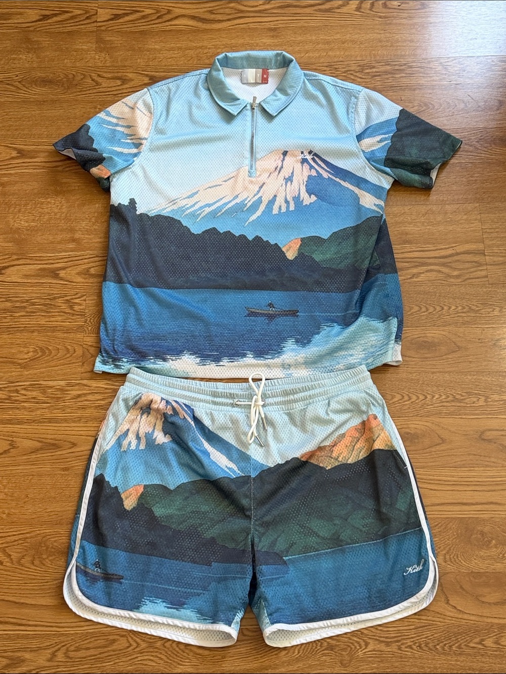 KITH MESH Men's Light Blue Scenic Swim Set with Zip Polo